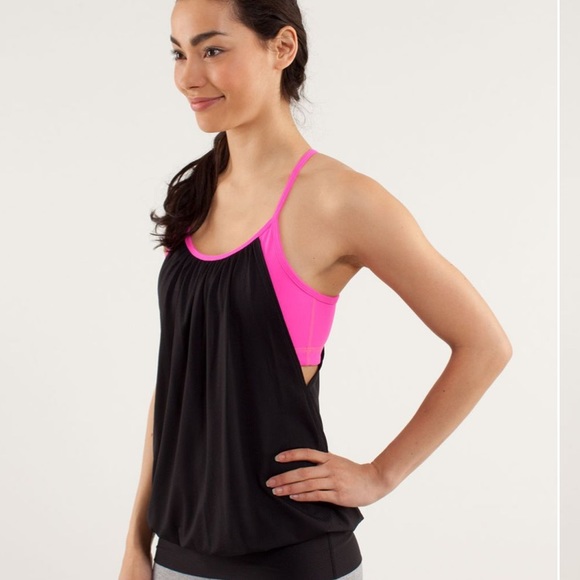 lululemon athletica Tops - Lululemon No Limits Tank Black Raspberry Glo Light Hot Pink No Limit Bra Top
